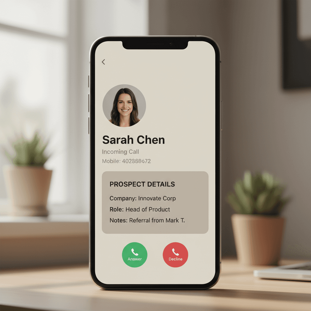 Incoming call on mobile device with prospect information